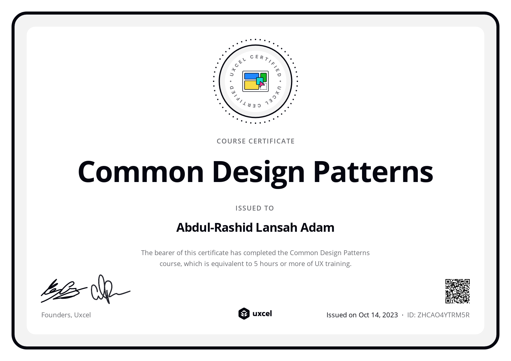 Abdul-Rashid Lansah Adam's certificate